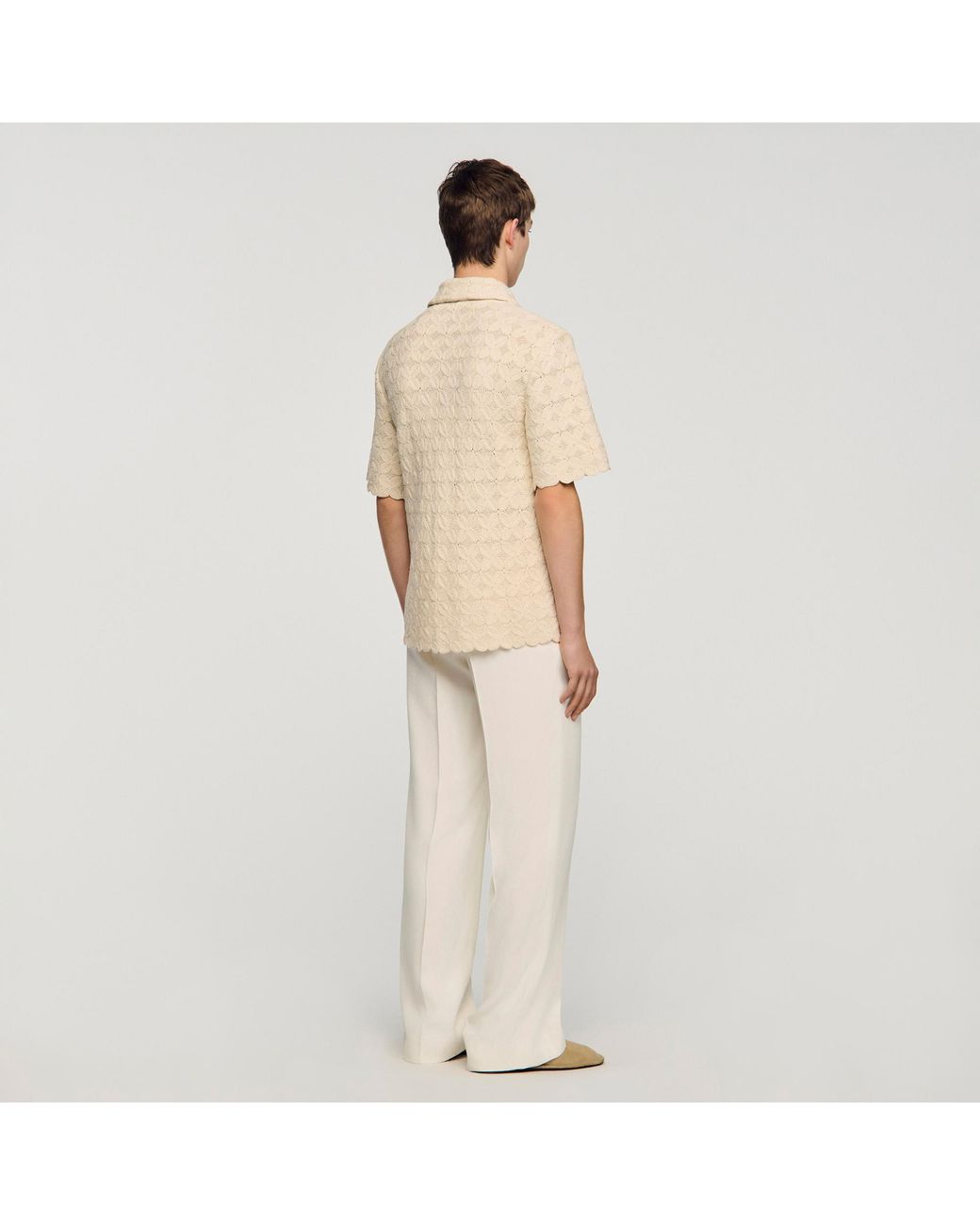 Sandro Natural Cotton Broderie Anglaise Shirt for men