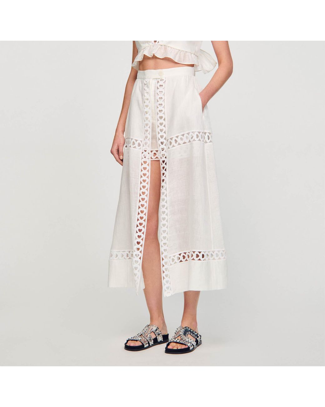 Jupe short longue en lin melange Sandro en coloris Blanc Lyst