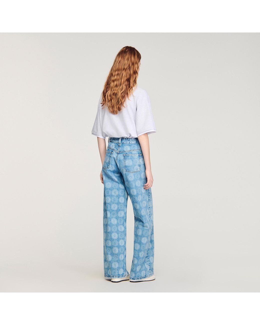 Sandro Blue Wide-Leg Floral Print Jeans