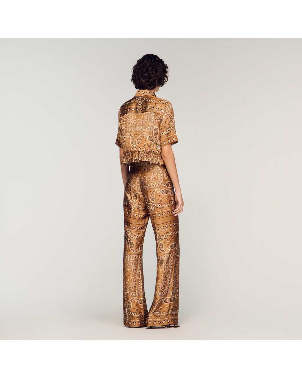 Sandro Natural Bandana Print Cropped Shirt