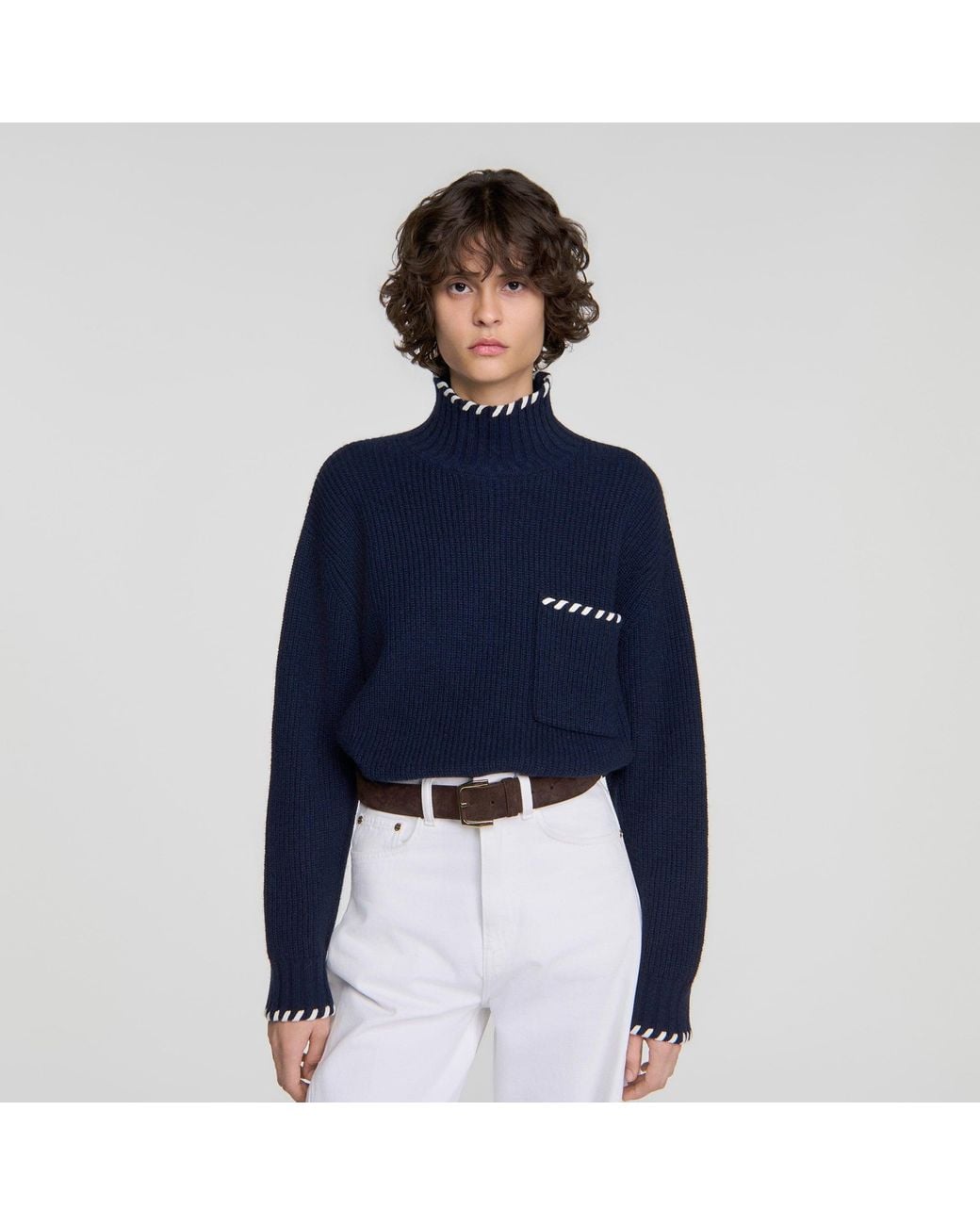 Sandro Blue Wool Sweater With Braided Details