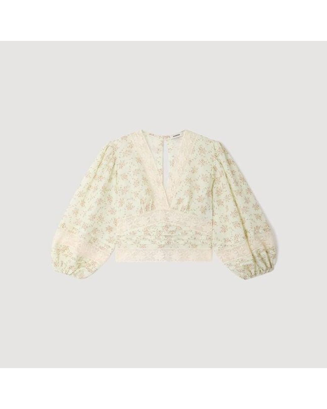Sandro Natural Floral Crop Top