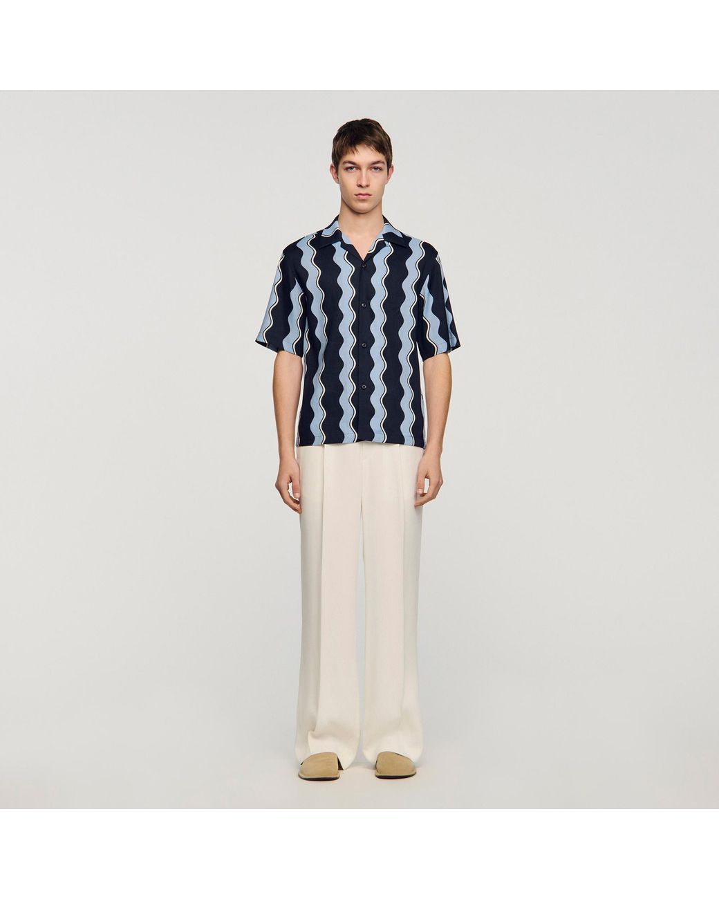 Sandro Blue Printed Linen Shirt for men