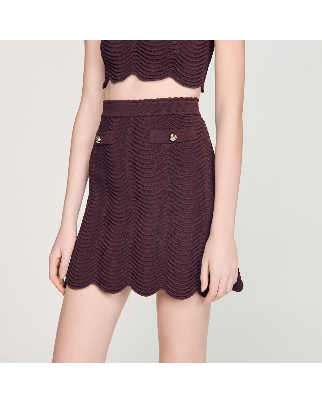 Sandro Brown Short Fancy Knit Skirt