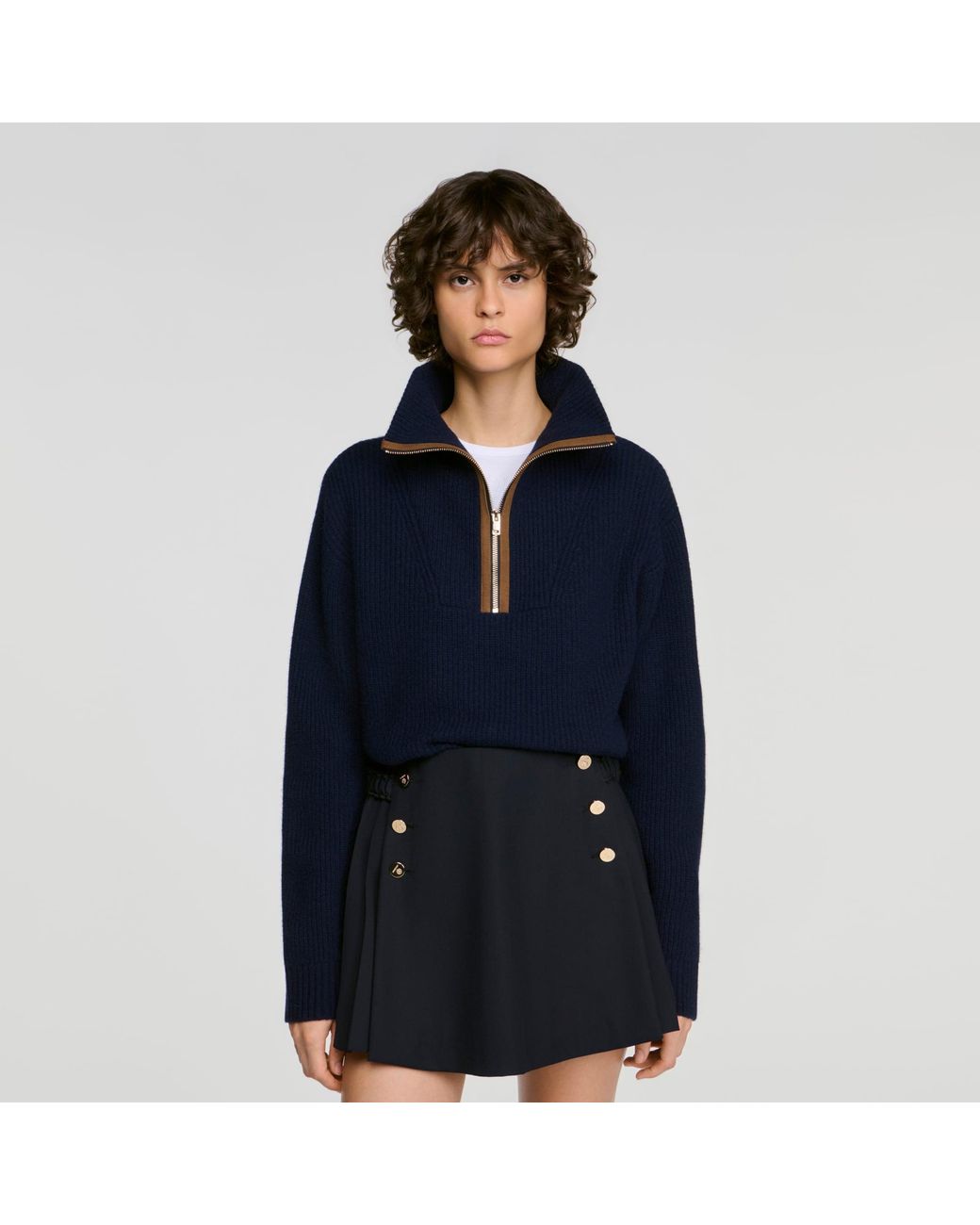 Sandro Blue Wool And Cashmere Half-Zip Jumper