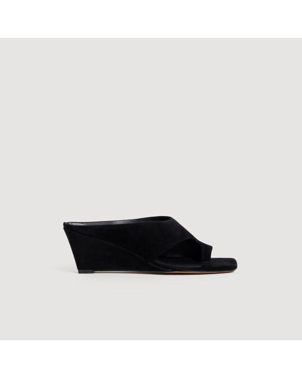 Sandro Black Suede Wedge Sandals