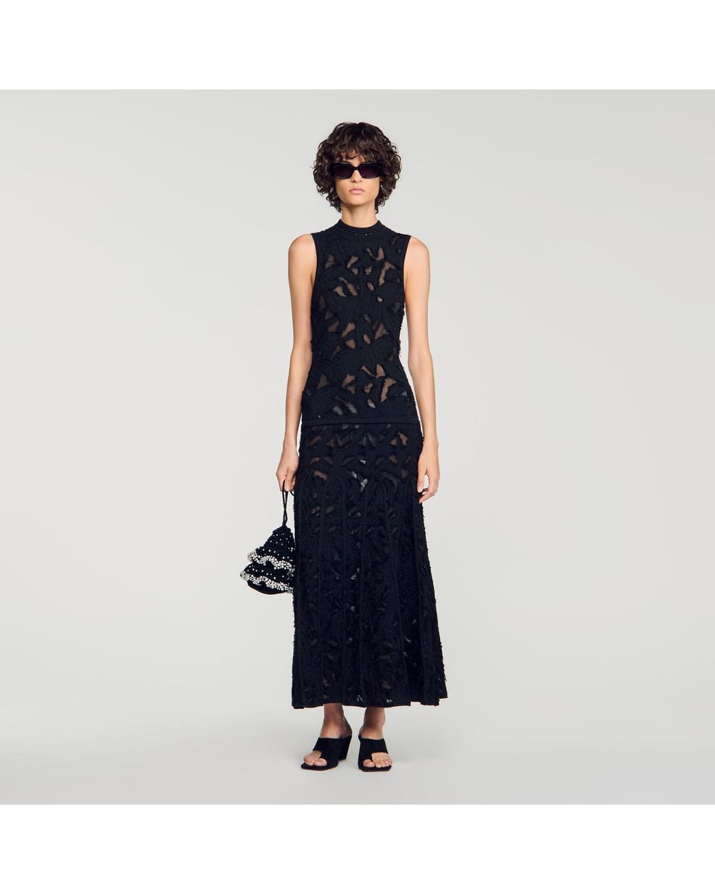 Sandro Black Beaded Knit Bag