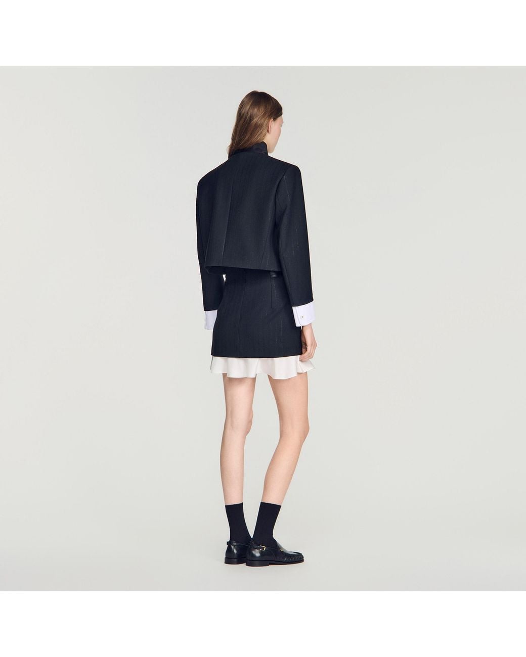 Sandro Blue Mini Striped Ruffled Skirt