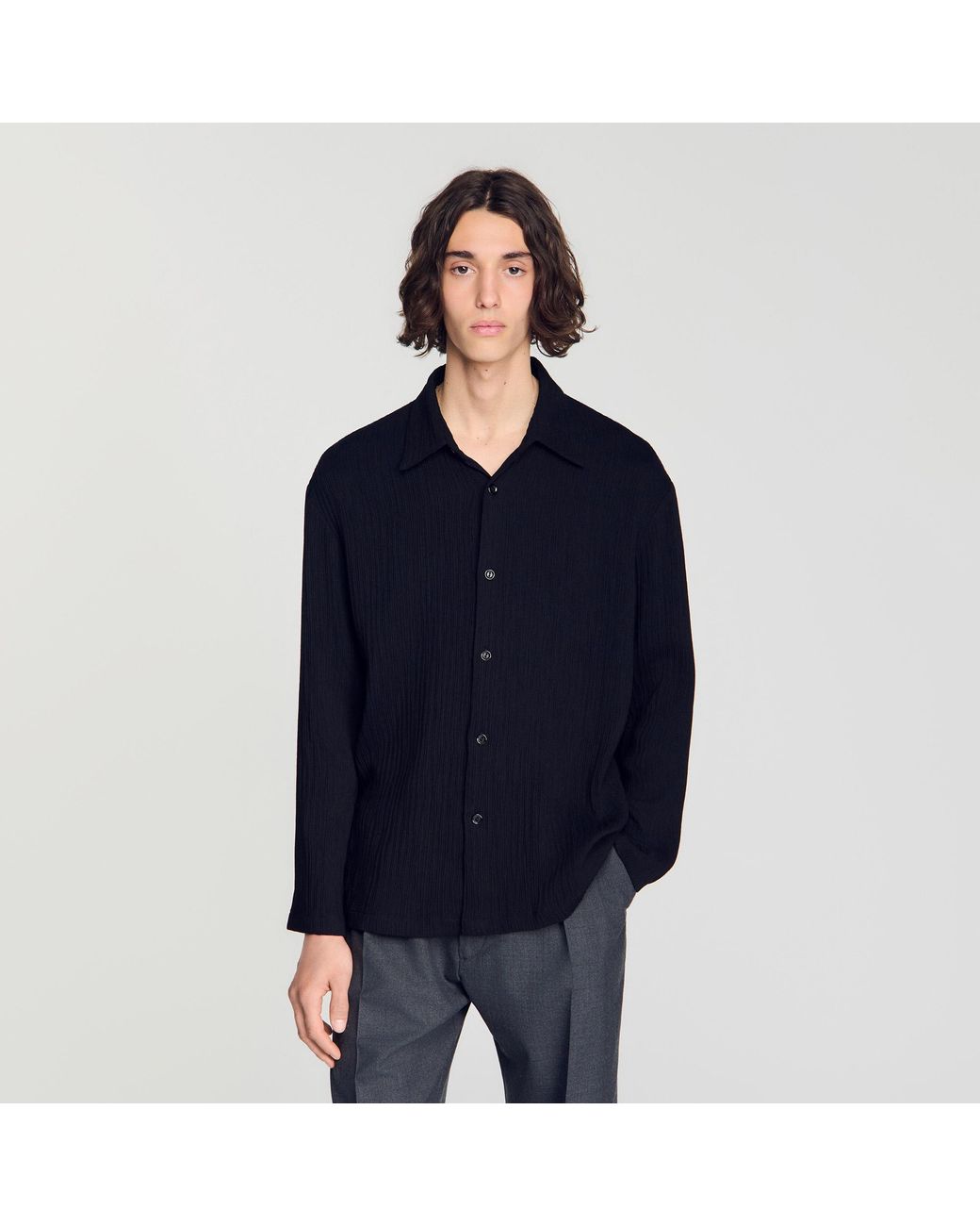 Sandro Blue Crinkled Loose-Fit Shirt for men