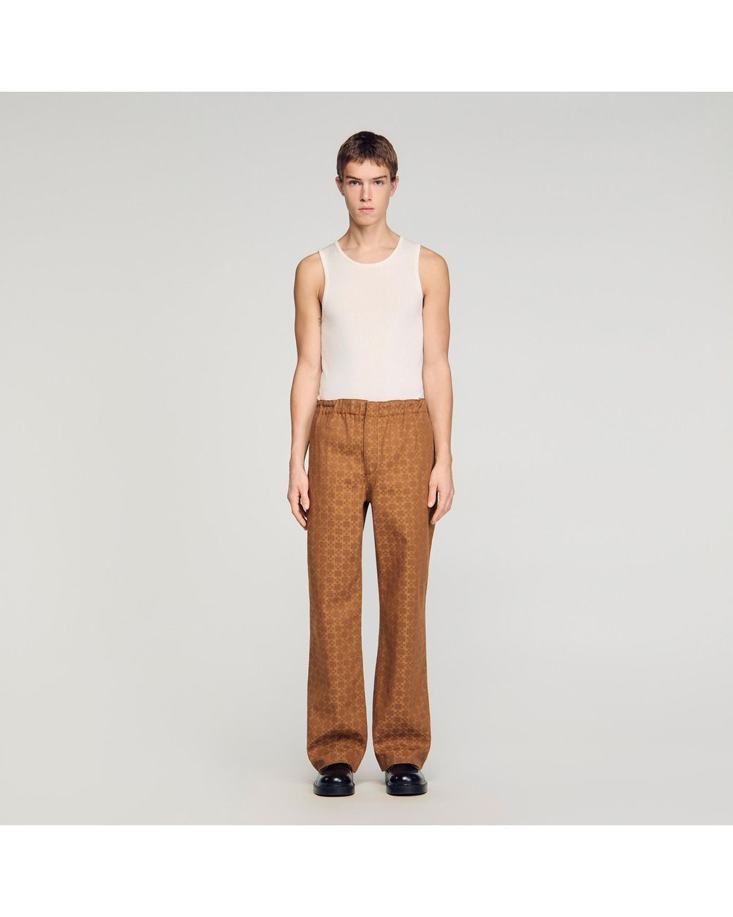 Sandro Natural Wide-Leg Jacquard Squarecross Jeans for men