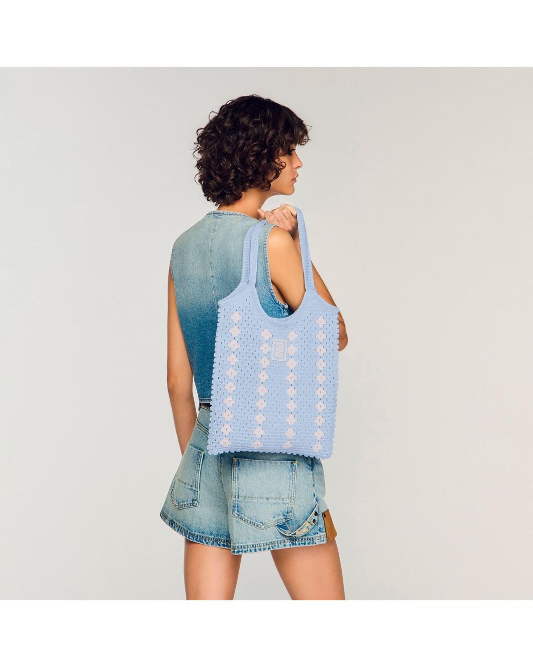 Sandro Blue Two-Tone Crochet Bag
