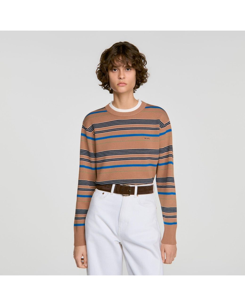 Sandro White Layered Effect Striped Sweater
