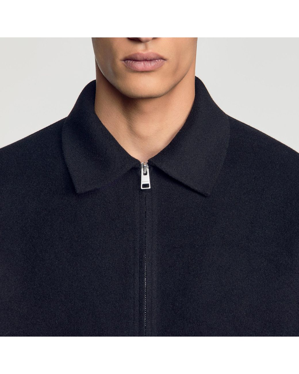 Sandro Blue Wool Zip-Up Jacket for men