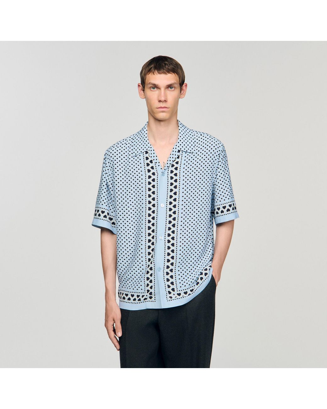 Sandro Blue Heart Motif Flowing Shirt for men