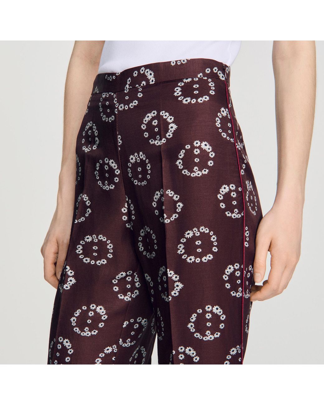 Sandro Blue Floral-Print Flowy Trousers