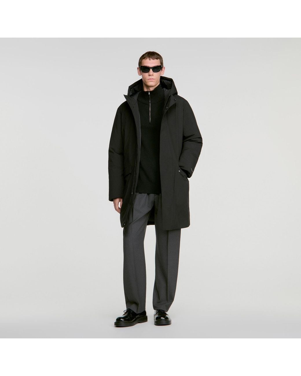 Sandro Black Zip-Up Hooded Parka for men