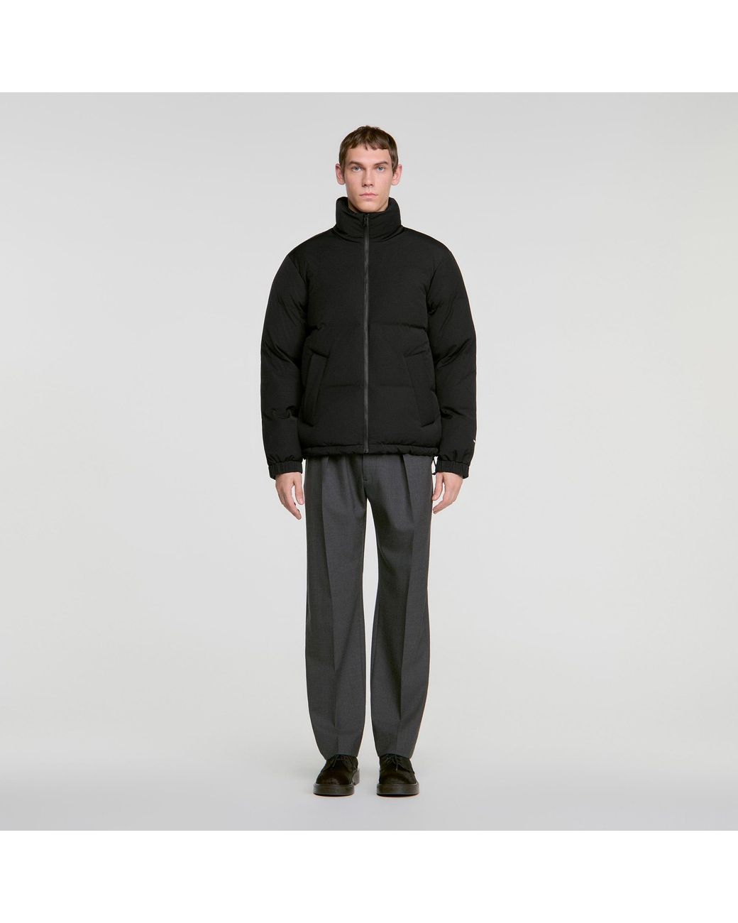 Sandro Black Zip-Up Tech Fabric Puffer Jacket for men