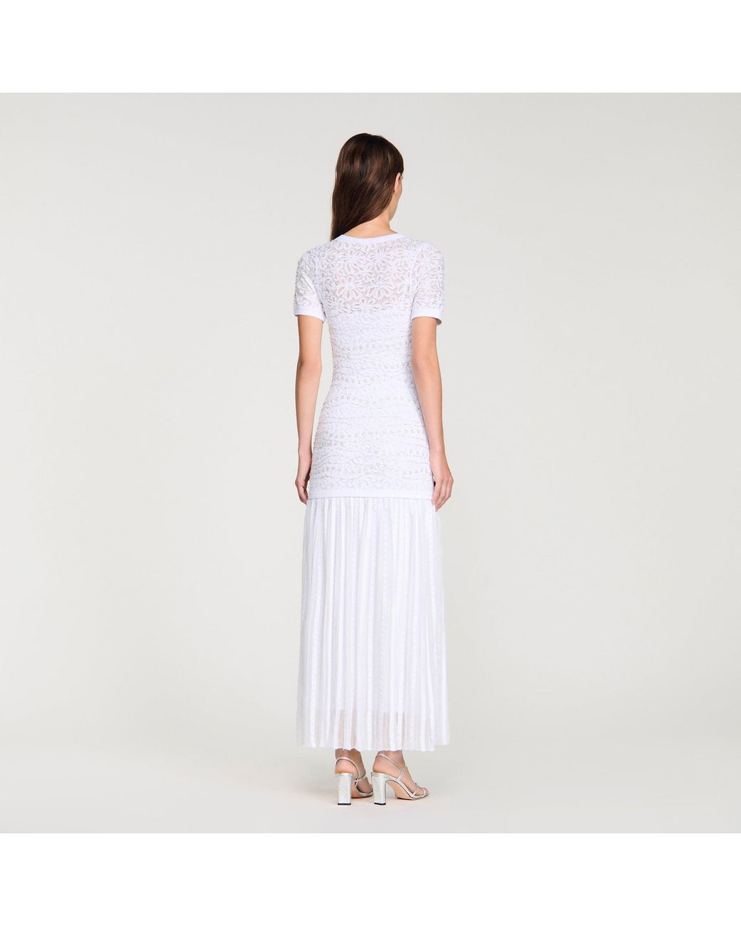 Sandro White Beaded Knit Maxi Dress