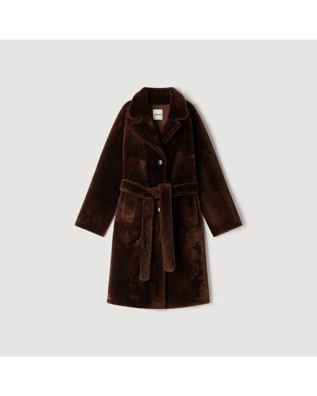 Sandro Brown Belted Shearling Coat