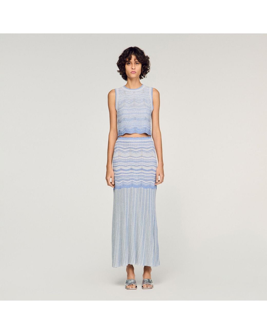 Sandro Blue Long Fancy Knit Skirt