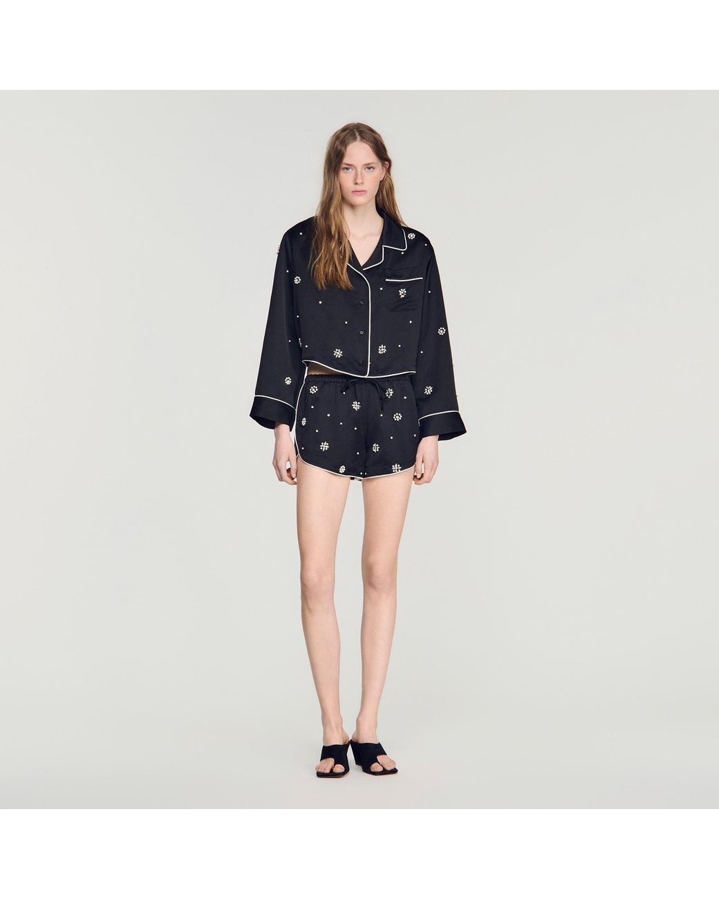 Sandro Blue Beaded And Rhinestone Shorts
