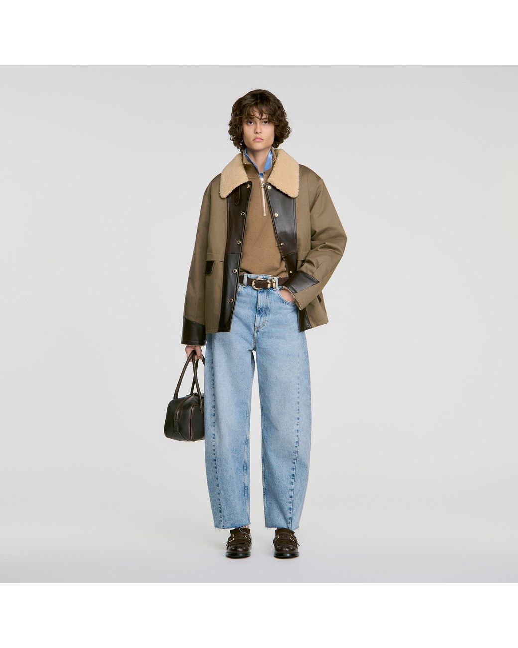 Sandro Blue Two-Tone Shearling Coat