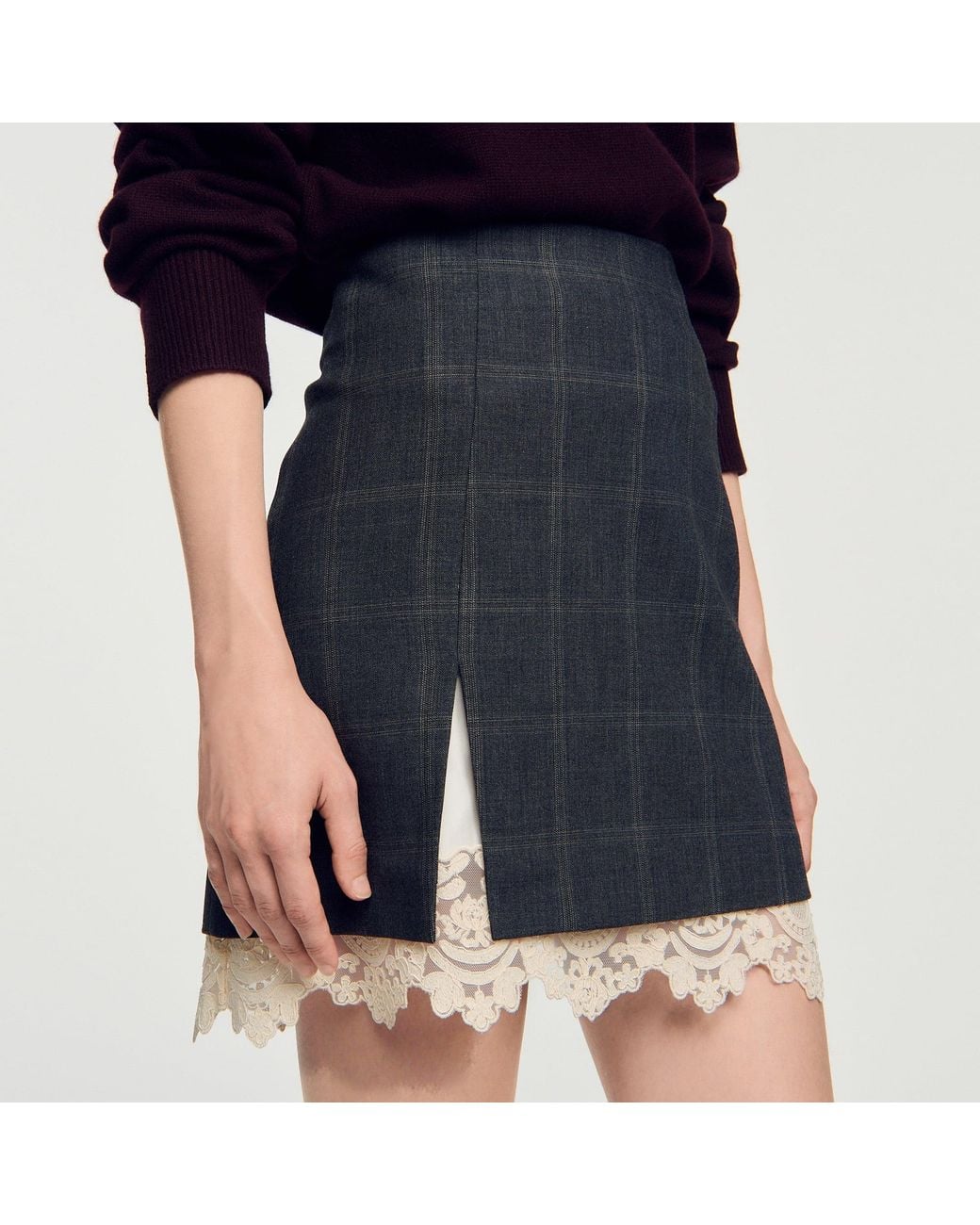 Sandro Blue Short Skirt With Lace Panel