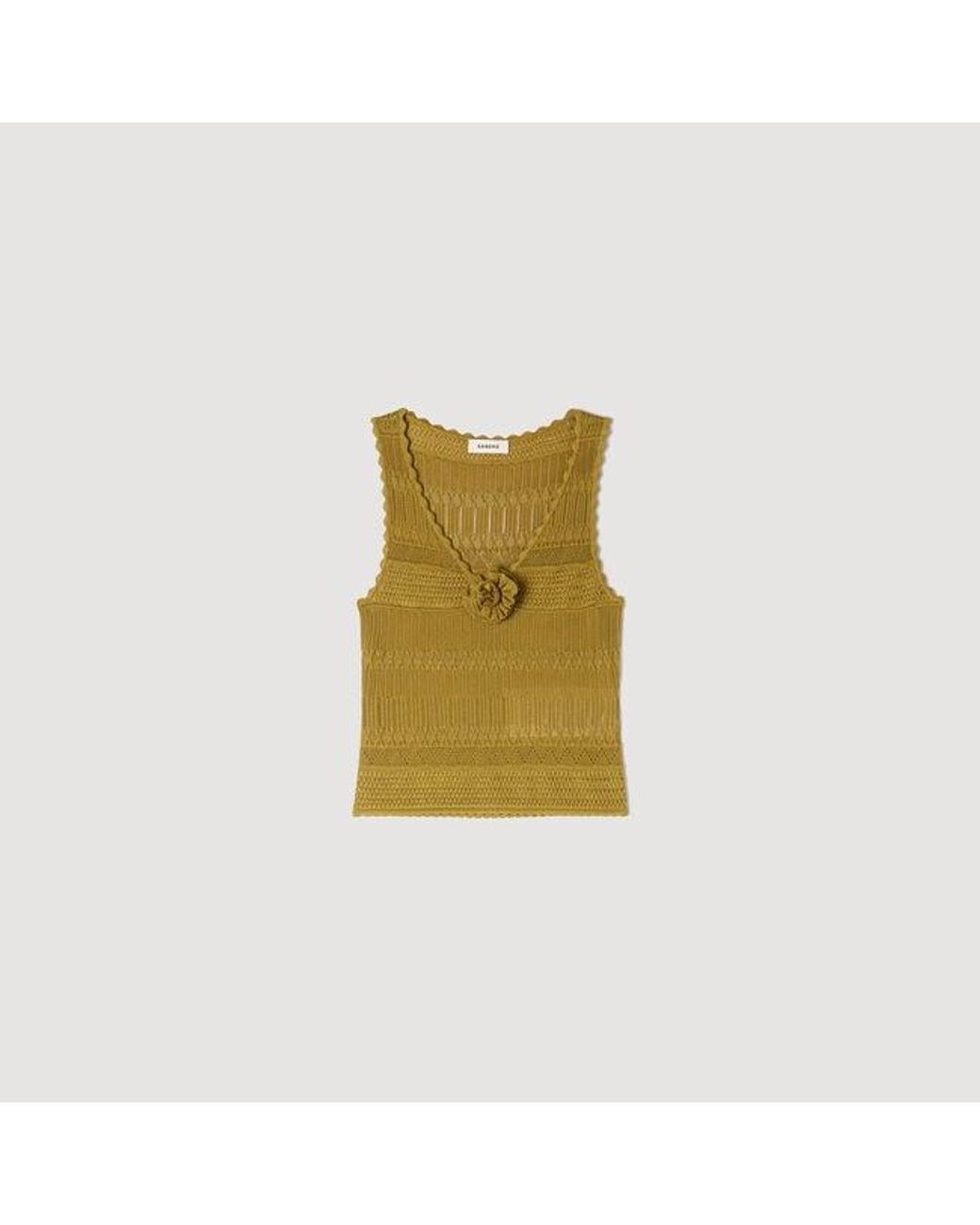 Sandro Metallic Floral Pointelle Knit Top