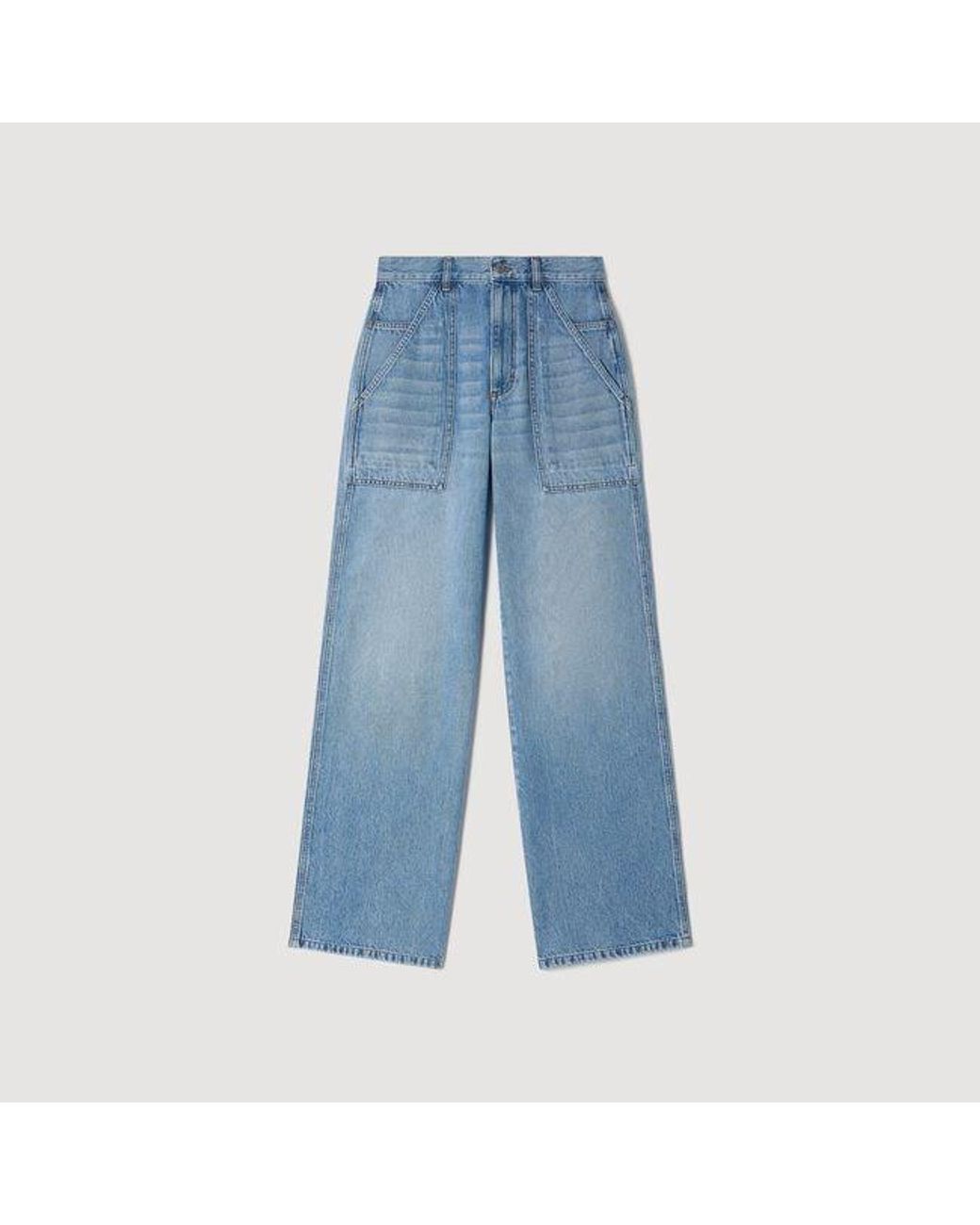 Sandro Blue Faded Wide Straight-Leg Jeans