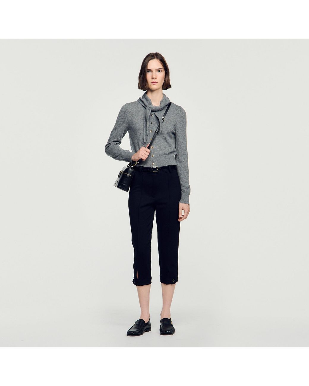 Sandro Blue Pointelle Knit Cardigan