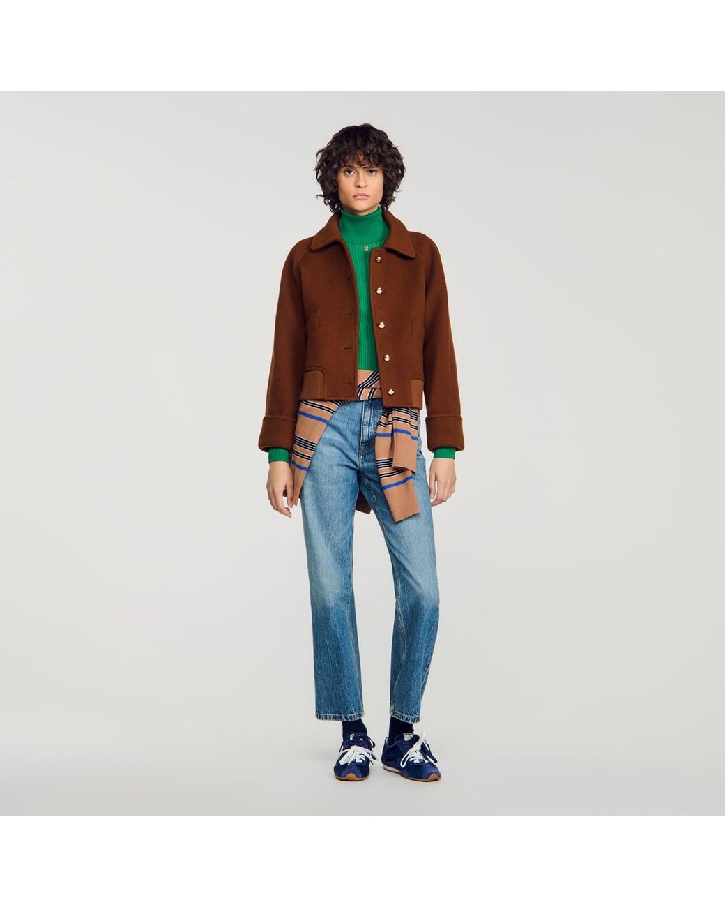 Sandro Blue Short Coat With Flap Pockets