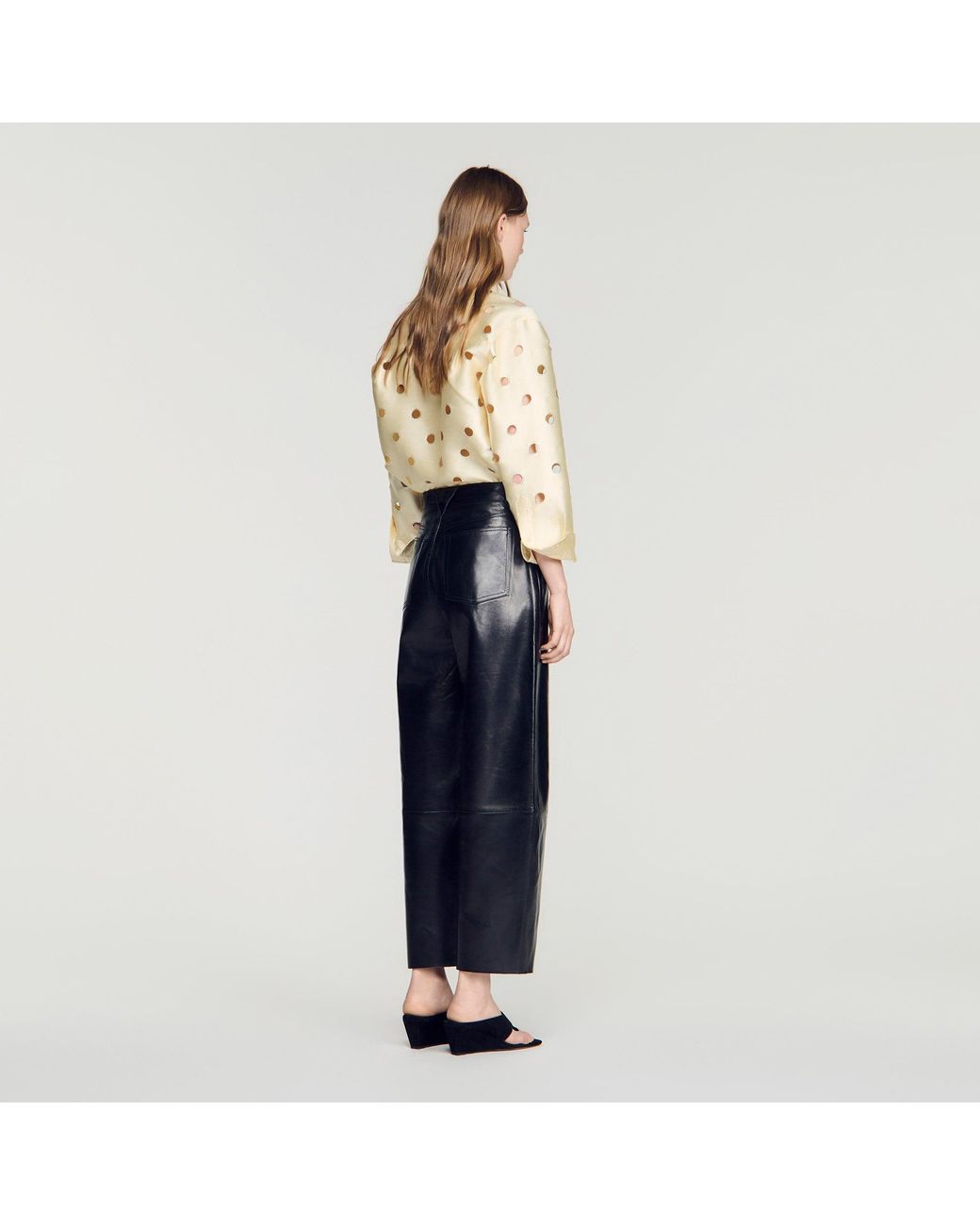 Sandro Blue Leather Barrel-Leg Trousers