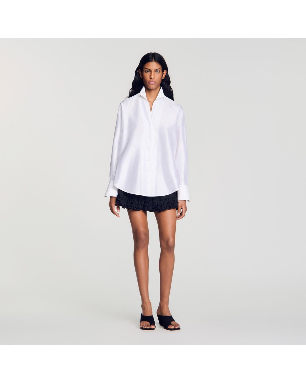 Sandro Blue Oversized Silk Satin Shirt