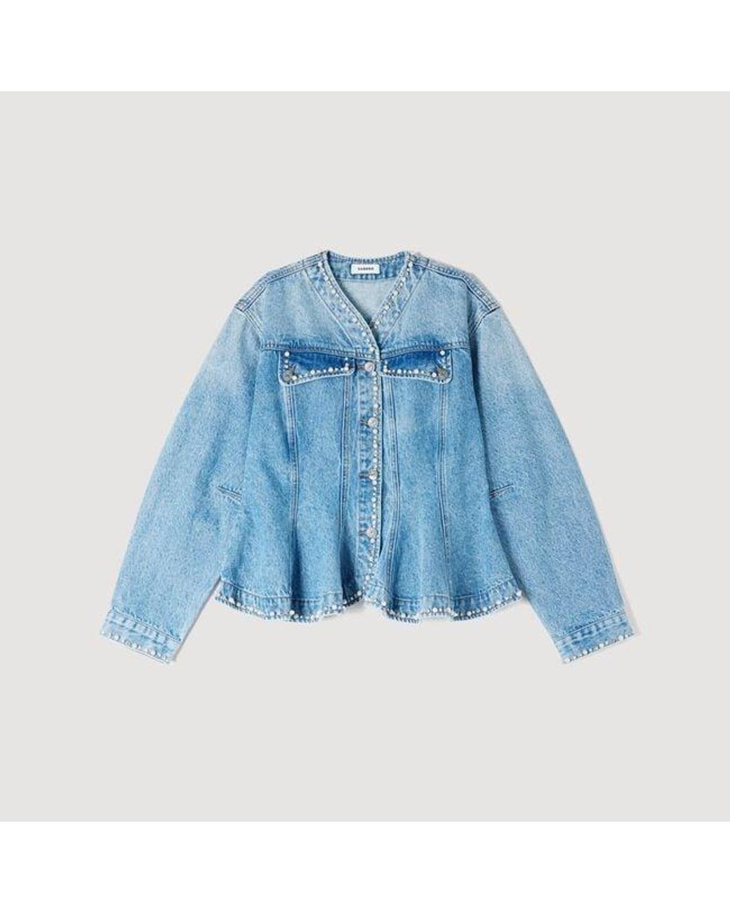 Sandro Blue Beaded Denim Jacket