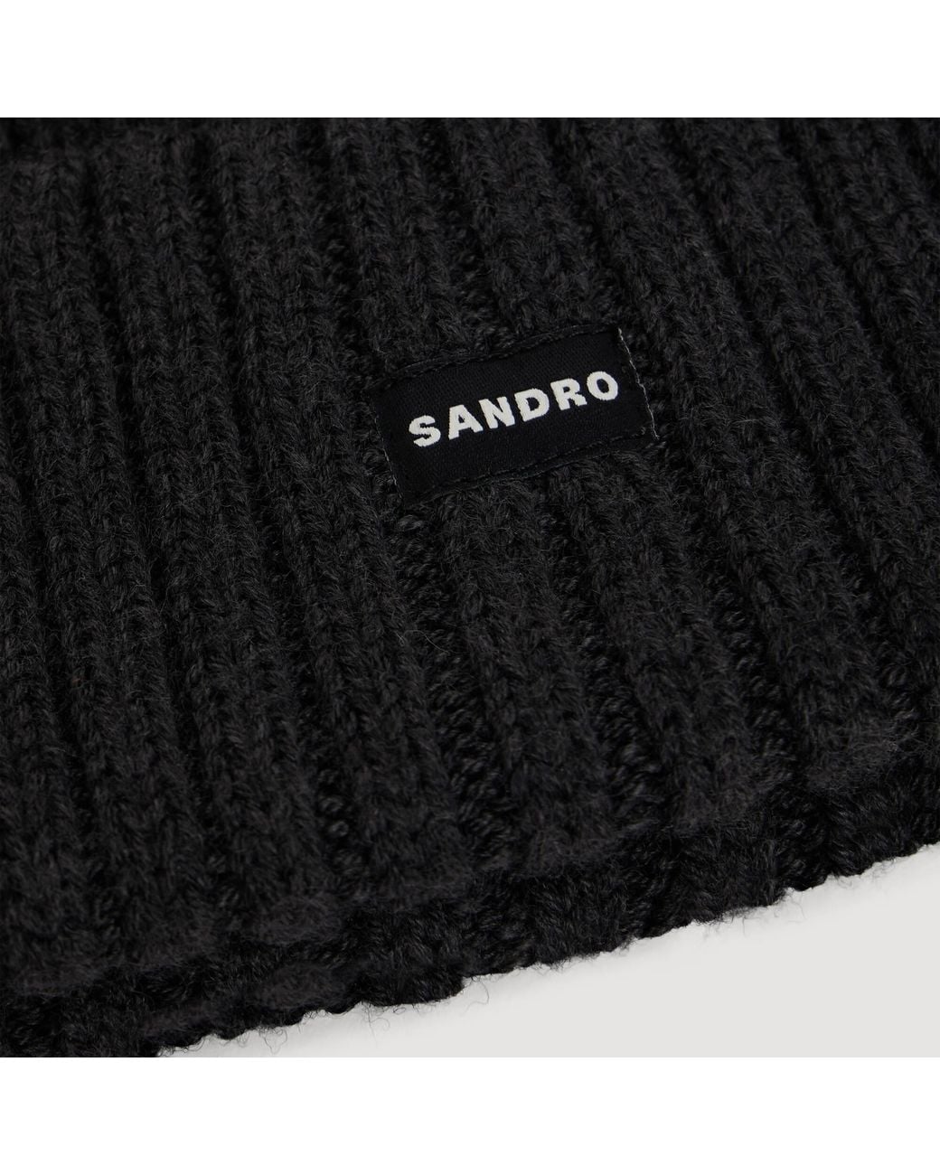 Sandro Black Ribbed Beanie for men