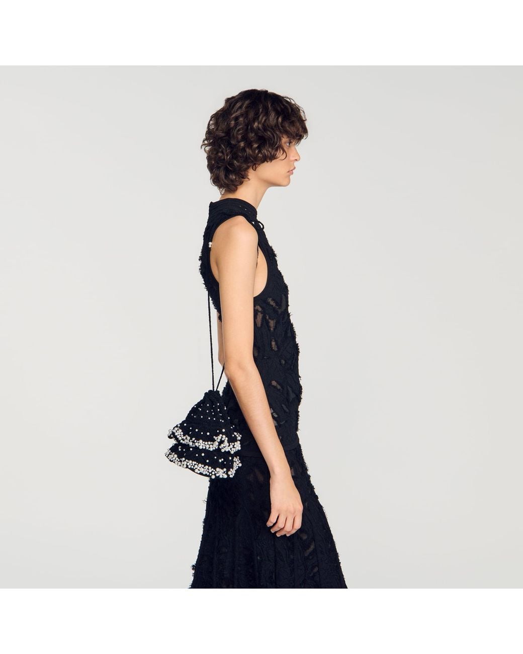 Sandro Black Beaded Knit Bag