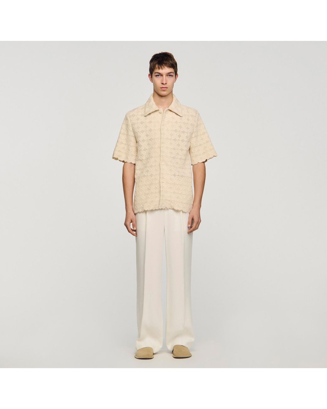 Sandro Natural Cotton Broderie Anglaise Shirt for men