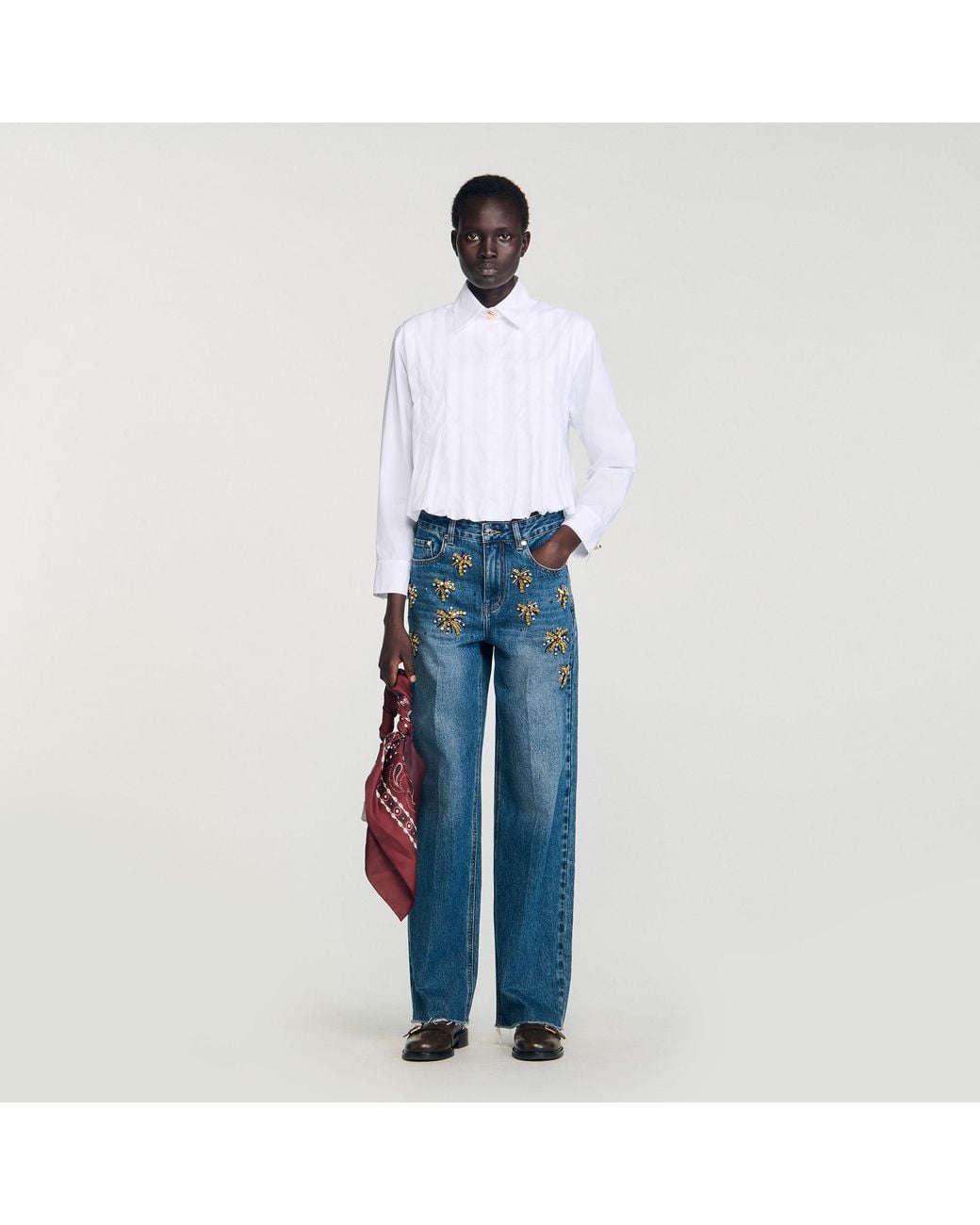 Sandro Blue Pleated Cropped Shirt