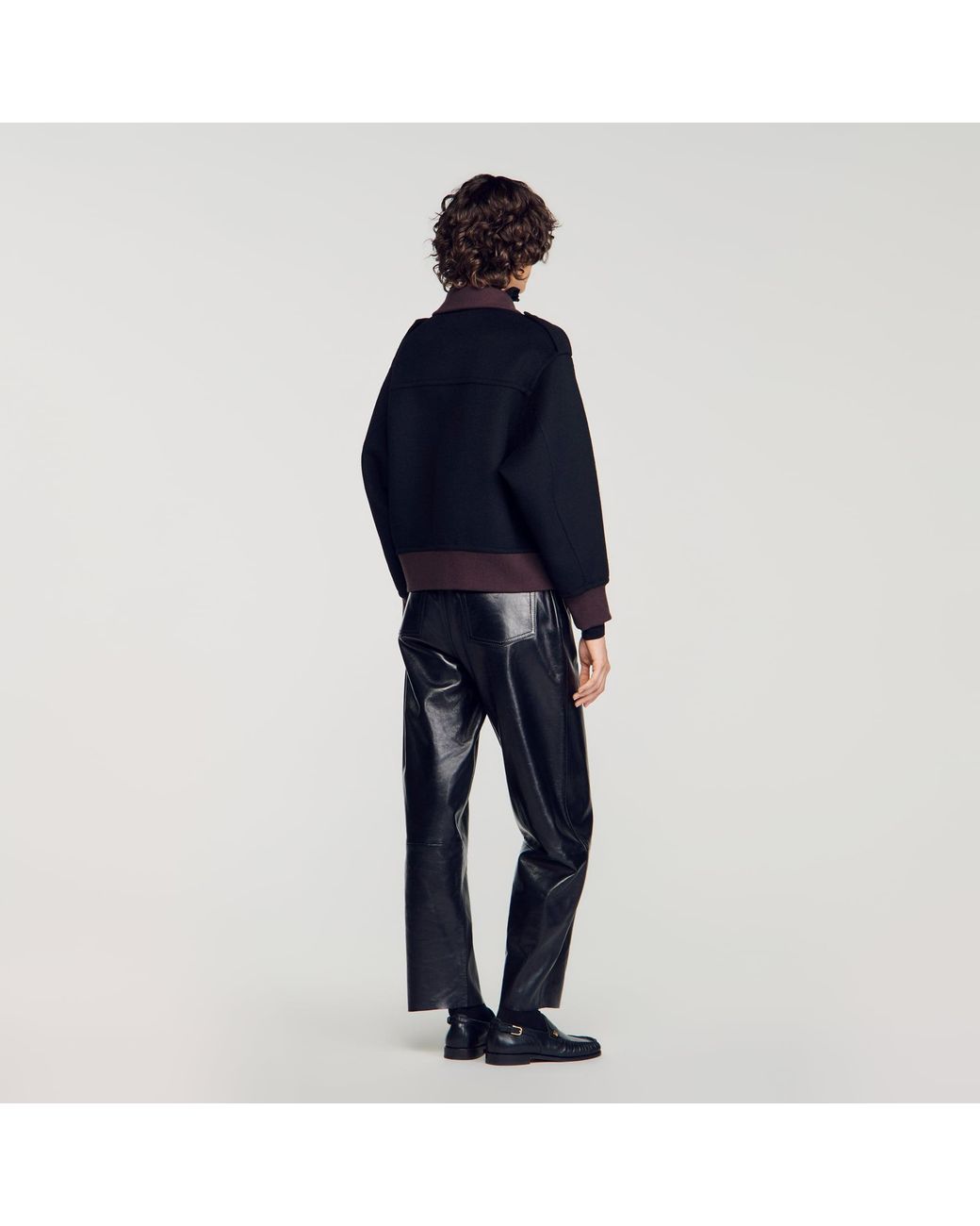Sandro Blue Short Coat With Contrast Collar