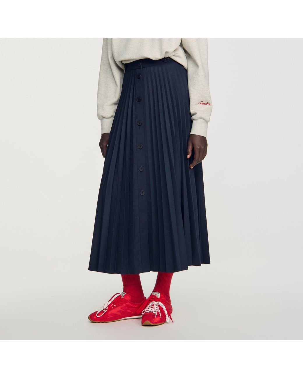 Sandro Blue Long Pleated Skirt