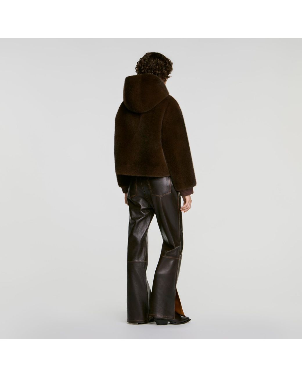 Sandro Red Faux Fur Coat With Hood
