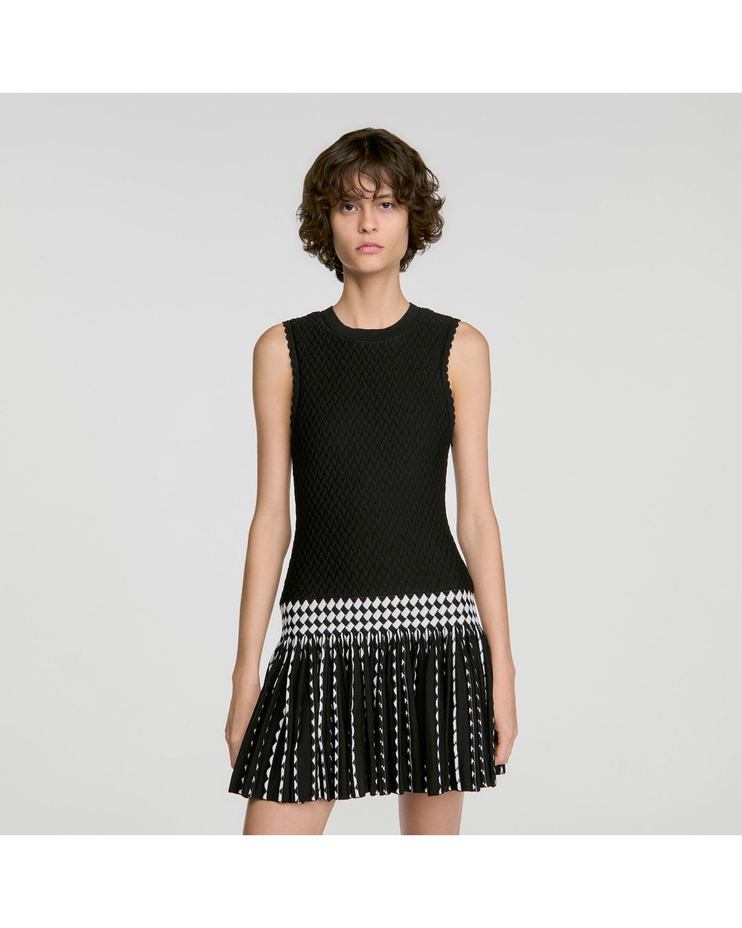 Sandro Black Check Knit Short Dress