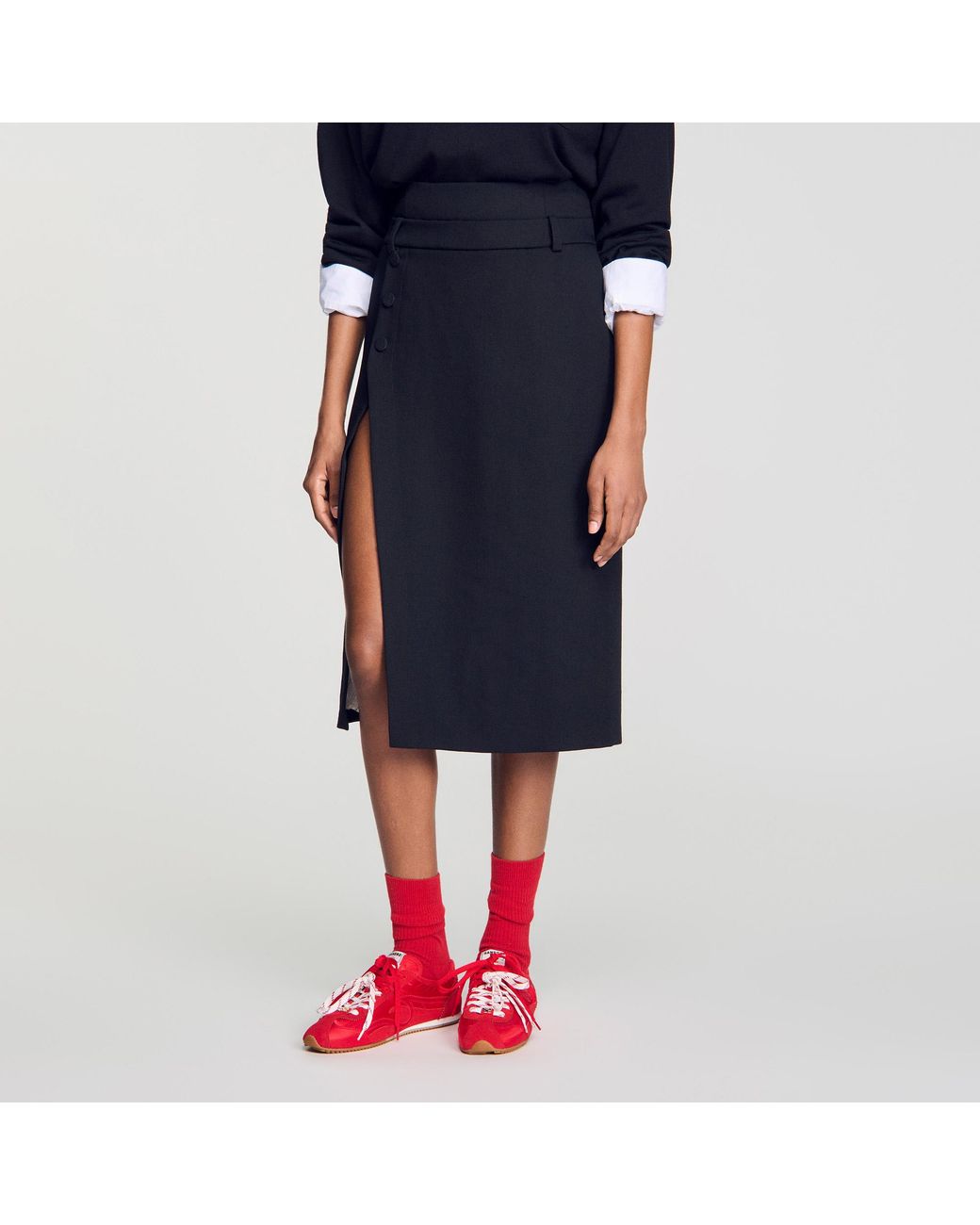 Sandro Blue Mid-Length Slit Wool Skirt