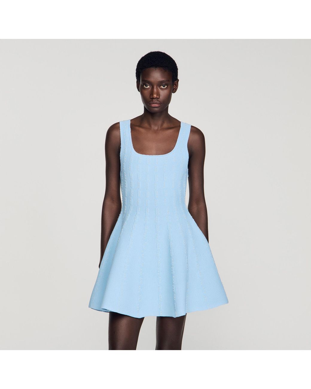 Sandro Blue Beaded Knit Short Dress