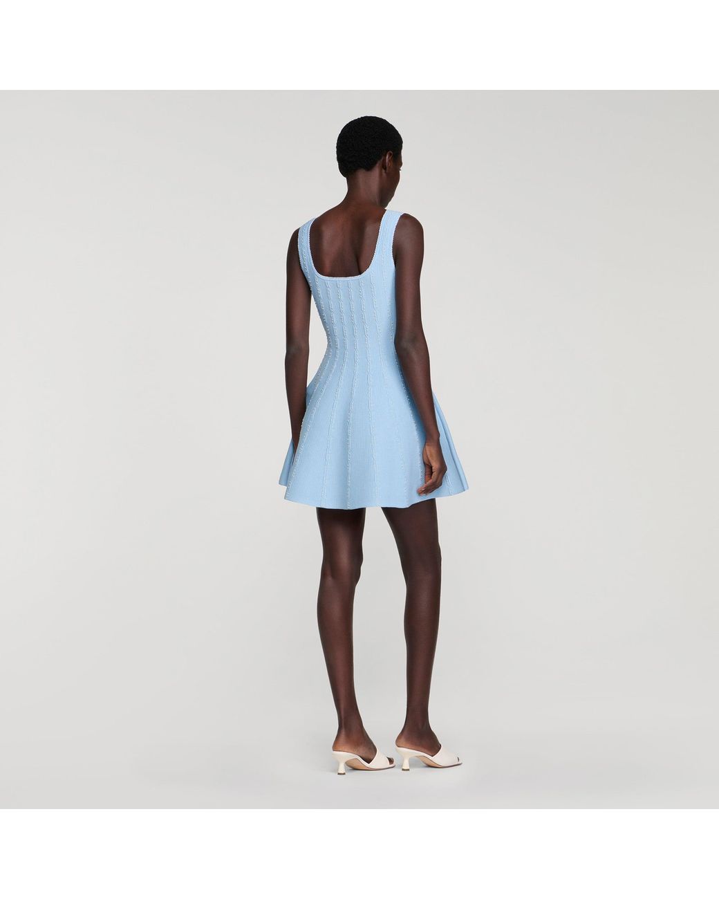 Sandro Blue Beaded Knit Short Dress