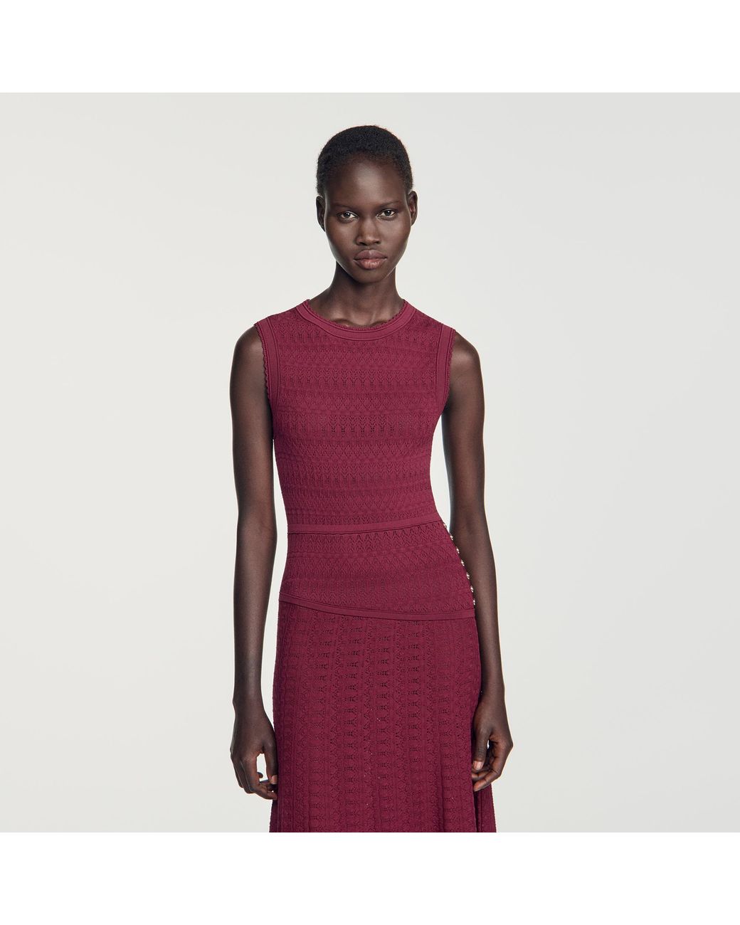 Sandro Red Pointelle Knit Maxi Dress