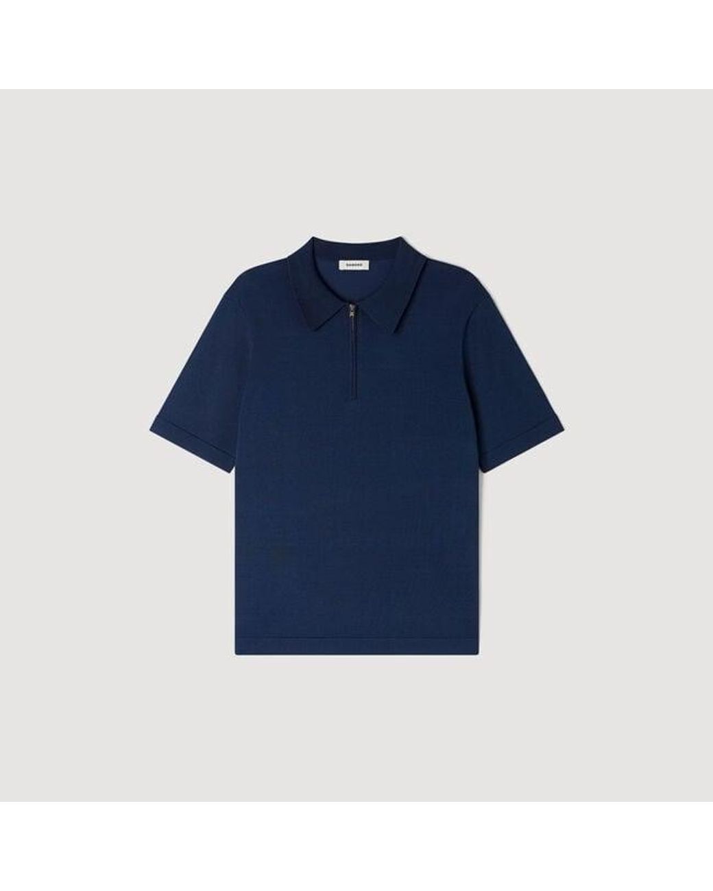 Sandro Blue Knitted Polo Shirt With Zip Collar for men