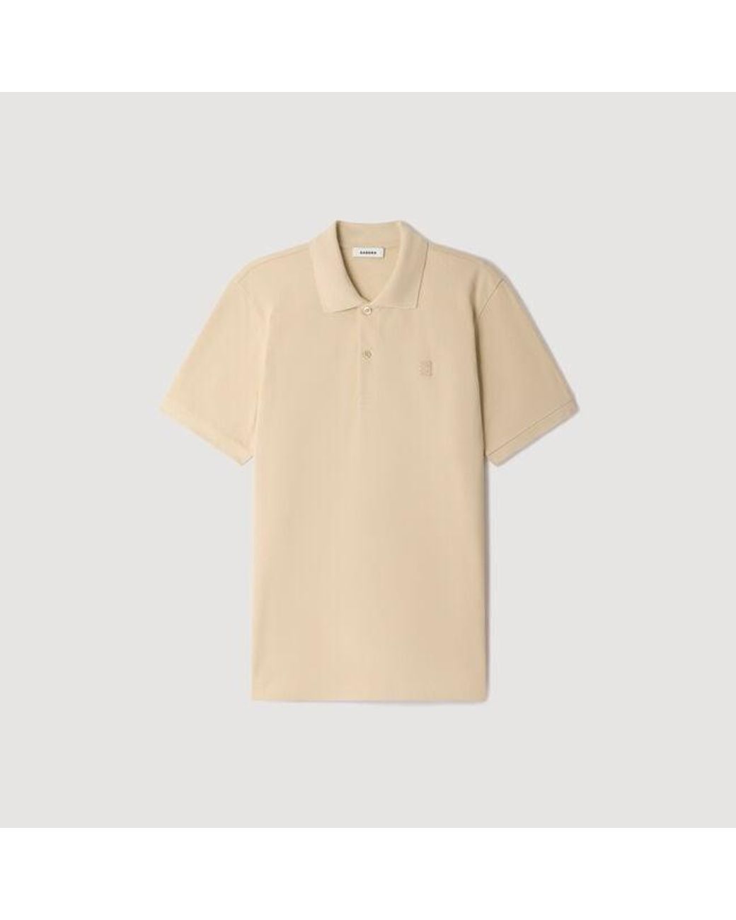 Sandro Natural Cotton Polo Shirt With Leather Logo for men