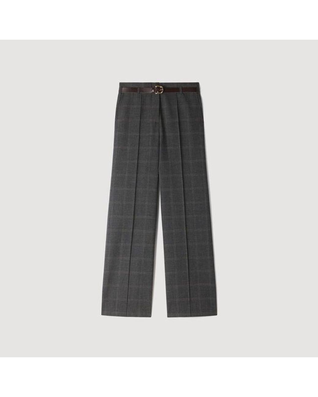 Sandro Blue Checked Straight-Leg Trousers