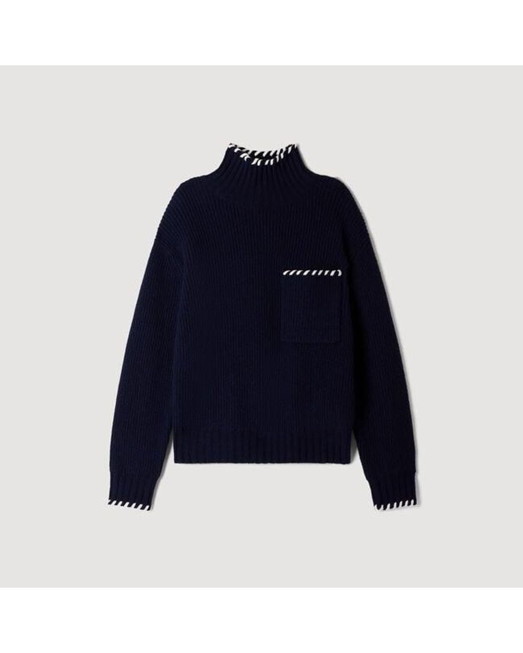 Sandro Blue Wool Sweater With Braided Details